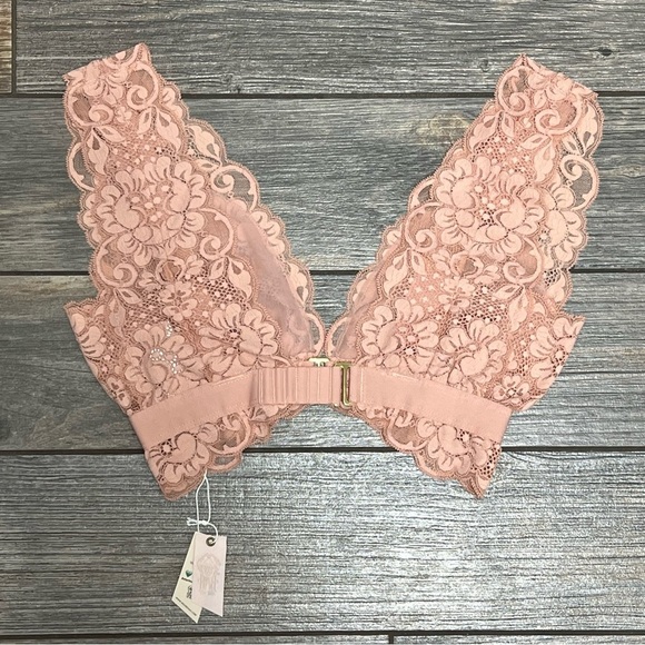 NWT We are HAH Free People Got Ur Back Bra XS Lace & Mesh Bralette Cooper Rose - Picture 7 of 13